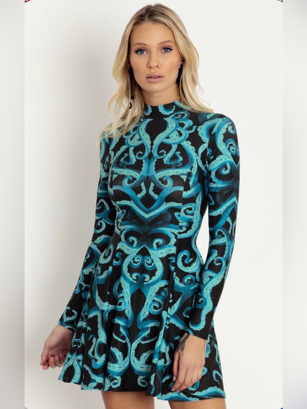 BlackMilk Hug Of Cthulhu Long Sleeve Evil Mini Skater Dress